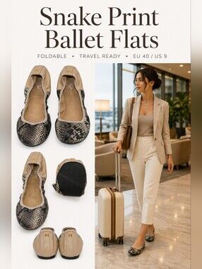 Butterfly Twists Vivienne Snake Print Foldable Ballet Flats EU 40 US 9 Travel